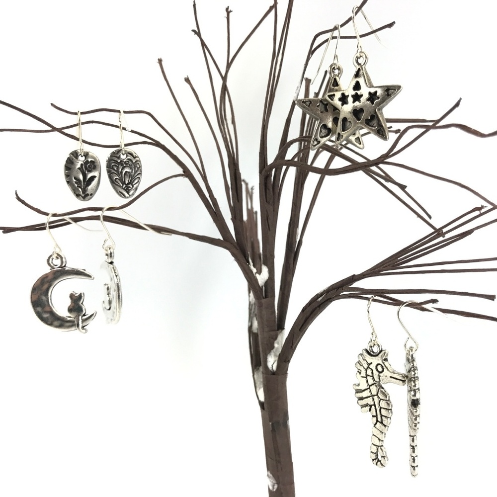 Cat On Moon–Flower–Star–Seahorse Silver Earrings